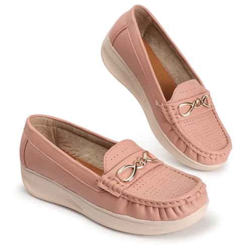 KRAFTER Chunky Slip-On Casual Comfort, Trendy Style, Easy Wear Loafers for Women & Girls-Pink-M046-38 - Image 1
