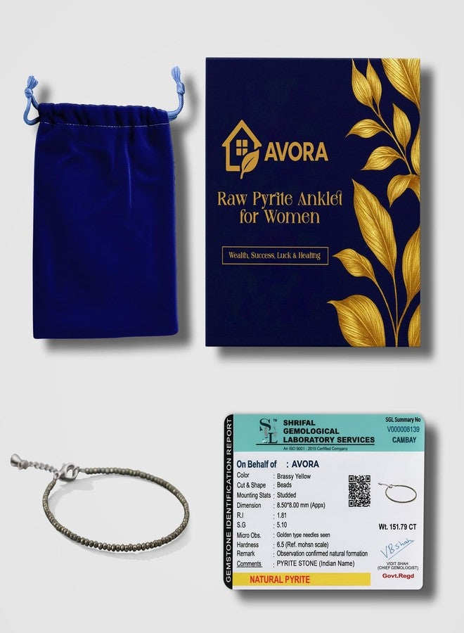 AVORA Raw Pyrite Anklet for Women | Natural Stone Jewellery for Wealth, Luck & Protection | Certified Crystal | Spiritual Healing Jewellery Gift for Girls & Women | Adjustable Payal Bracelet - Image 3
