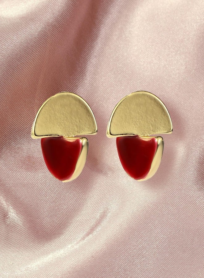 SALTY Anti Tarnish Vintage Rouge Stud Earrings Set for Women | Stylish Fashion Jewellery | Accessories for Girls | Minimal Jewelry | Ideal for Gifting | Marriage, Birthday | Gift for Valentine Day - Image 4