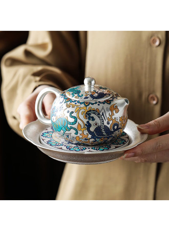 Wangyi Guochao Silver Tea Set High-end Commemorative Gift Festival Business Souvenir 1 Teapot 2 Cups Four Divine Beasts Set - Image 4