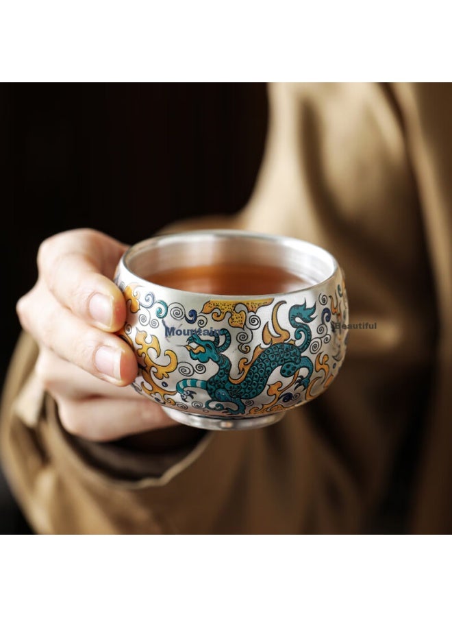 Wangyi Guochao Silver Tea Set High-end Commemorative Gift Festival Business Souvenir 1 Teapot 2 Cups Four Divine Beasts Set - Image 5