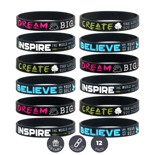 Inkstone "Dream, Believe, Inspire, Create Silicone Wristbands Inspirational Message Rubber Bracelets - Image 1