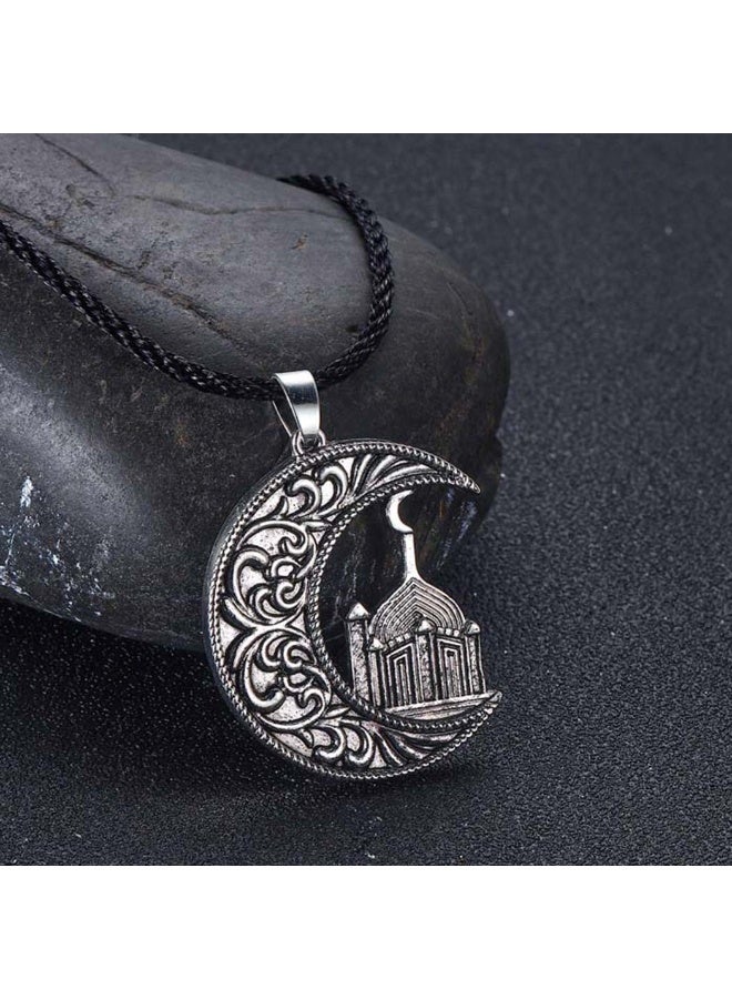 قلادة إسلامية فضية عتيقة على شكل هلال ومسجد - مجوهرات دينية على شكل هلال - Image 2