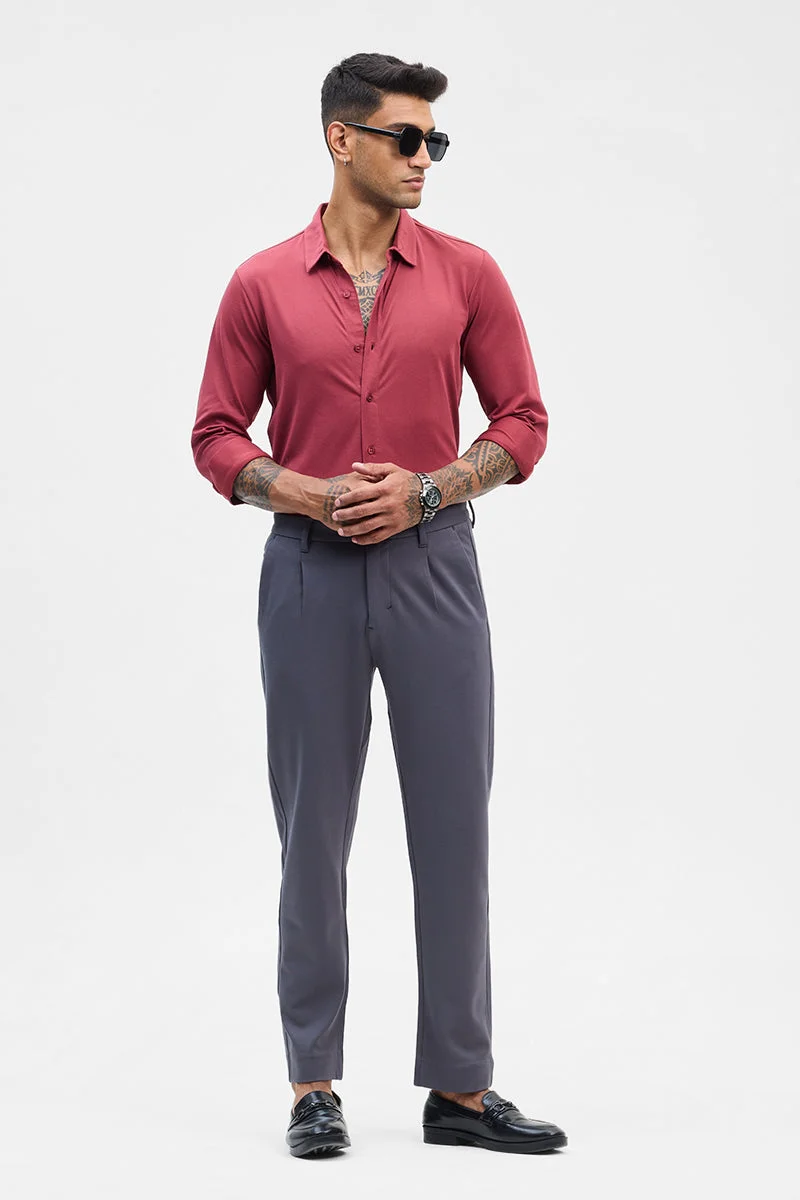 SNITCH Charcoal Grey Solid Slim Fit Formal Trousers