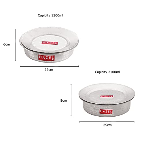 HAZEL Aluminium Langdi Patila Pot with Lid Hammered Finish Round Bottom Boiling Tope Vessels Bhagona Dekchi (2, 1300 ML, 2100 ML) - Image 4