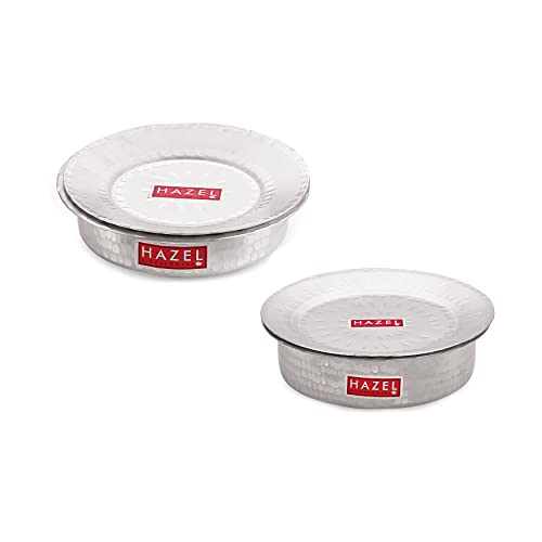 HAZEL Aluminium Langdi Patila Pot with Lid Hammered Finish Round Bottom Boiling Tope Vessels Bhagona Dekchi (2, 1300 ML, 2100 ML) - Image 1