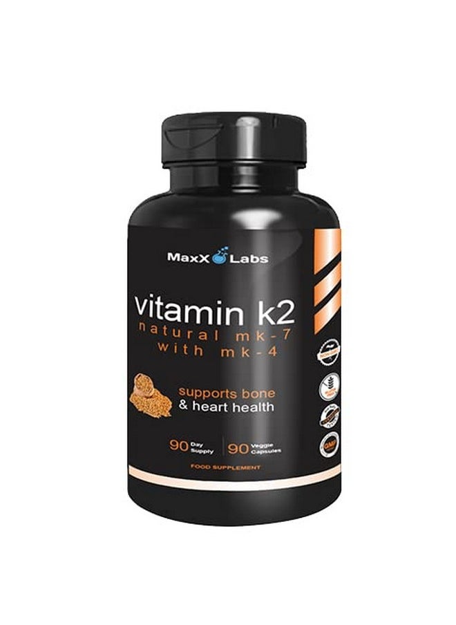 MaxX Labs High Strength Vitamin K2600 Mcg Full Spectrum Vitamin K2 Mk4 Mk7 Vitamin K Mk7 Natto & Mk4 & Calcium 100 Mg K2 Vitamin Supplement Complex K27 M790 Works W/ Vitamin D3 5000 Iu 90 Veggie Caps  - Image 2