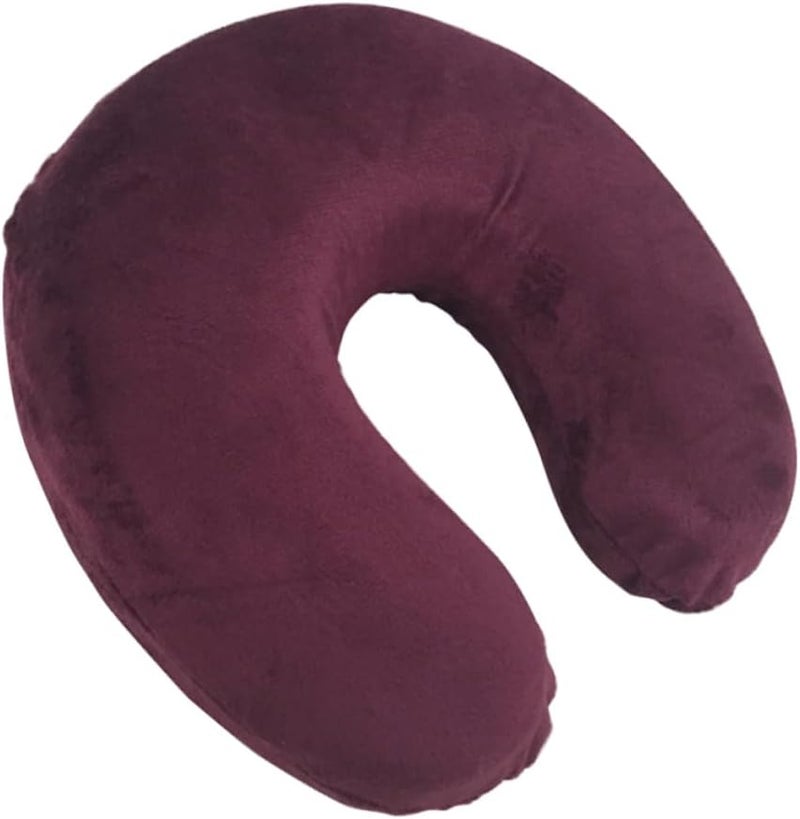 U Shaped Memory Foam Neck Pillow for Travel Home Office Wine Red Removable Cover - Image 2