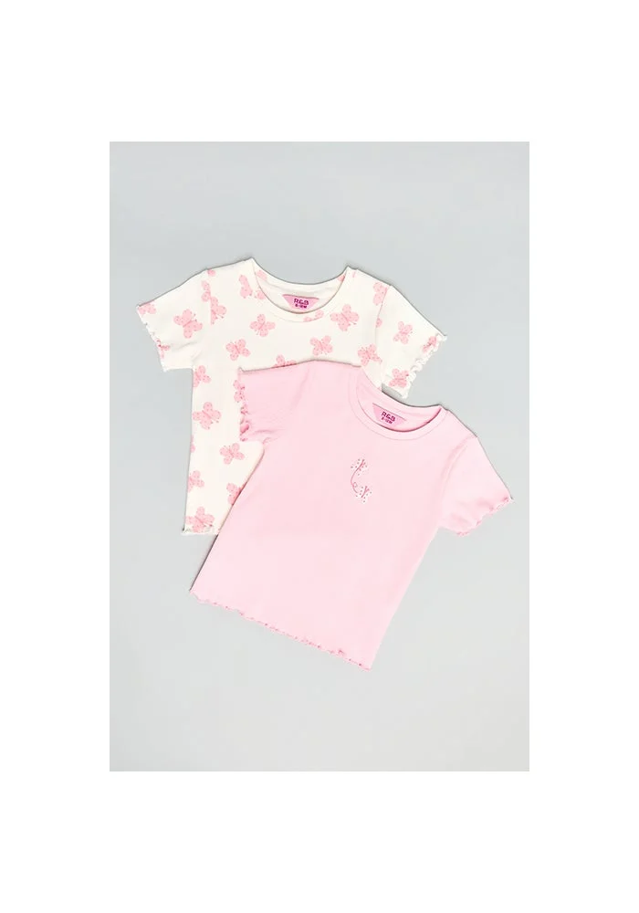 أر أند بي 2 Pack Butterfly Print Tops with Crew Neck and Short Sleeves