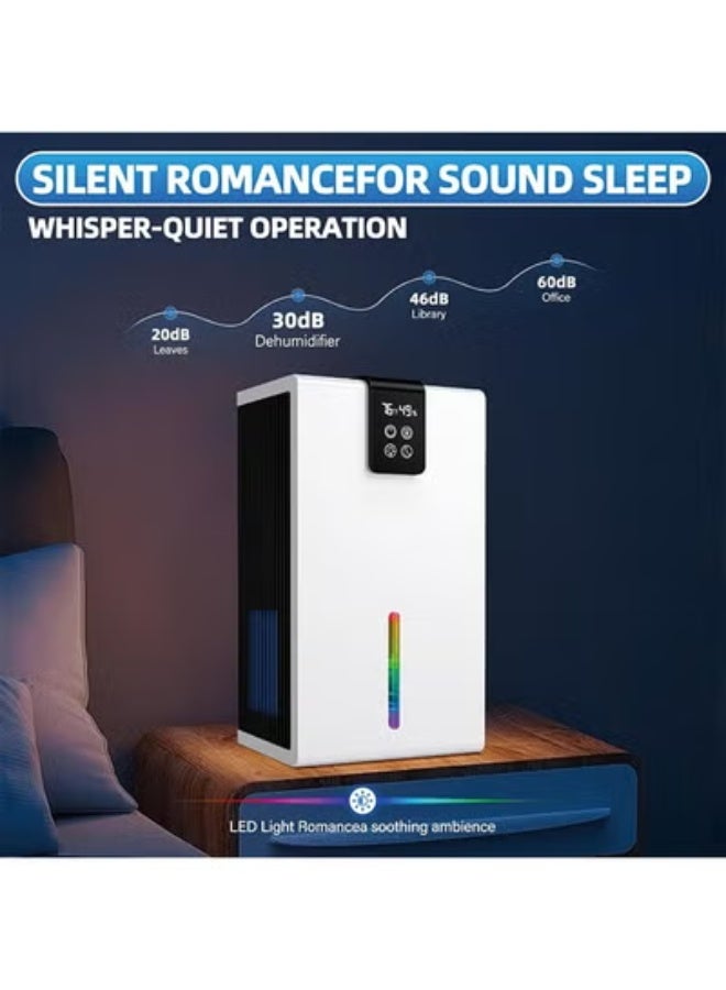 Dehumidifier for Home, 2.6L Water Tank, Dehumidifier for Basement Bedroom, Dehumidifiers for Room with 7 Colors LED Light, Auto Shut Off, Humidity Display(White) - Image 4
