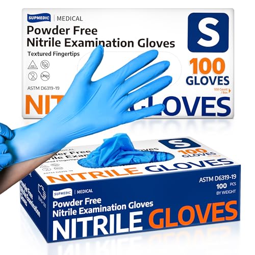 Supmedic Medical Nitrile Exam Gloves, Latex-Free, Powder-Free, Food Safe, Cooking Food Prep, Disposable Gloves, Blue, 100 Pcs (Small) - Image 1
