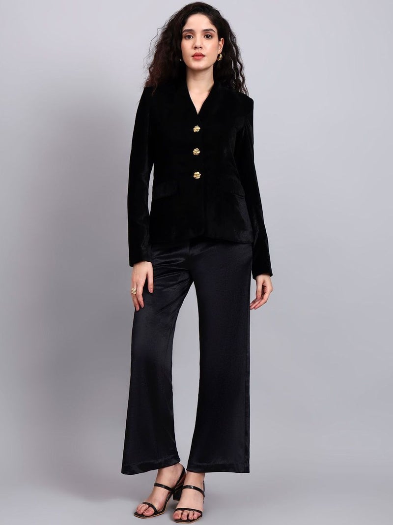 Powersutra Black Velvet Blazer for Women - Image 2