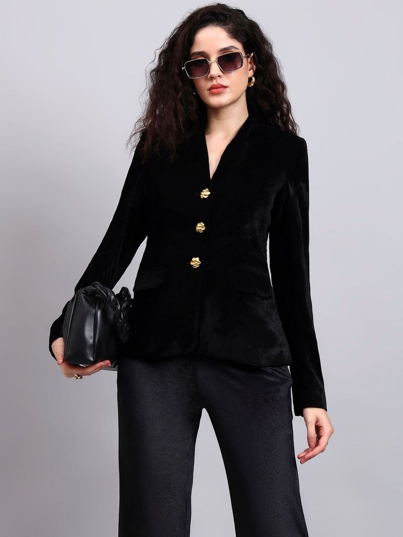 Powersutra Black Velvet Blazer for Women - Image 4