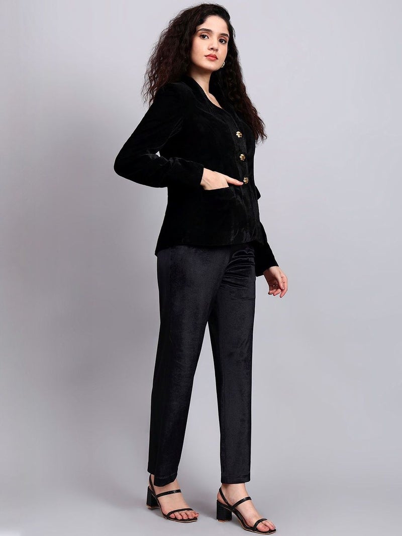 Powersutra Black Velvet Blazer for Women - Image 5