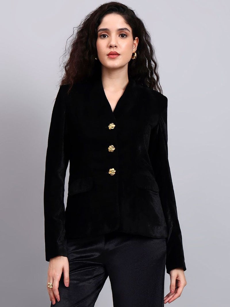 Powersutra Black Velvet Blazer for Women - Image 1