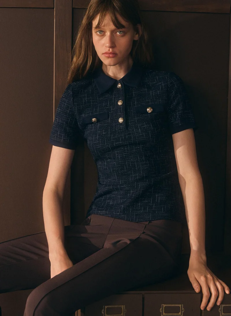 Short-sleeved polo shirt from bouclé yarn