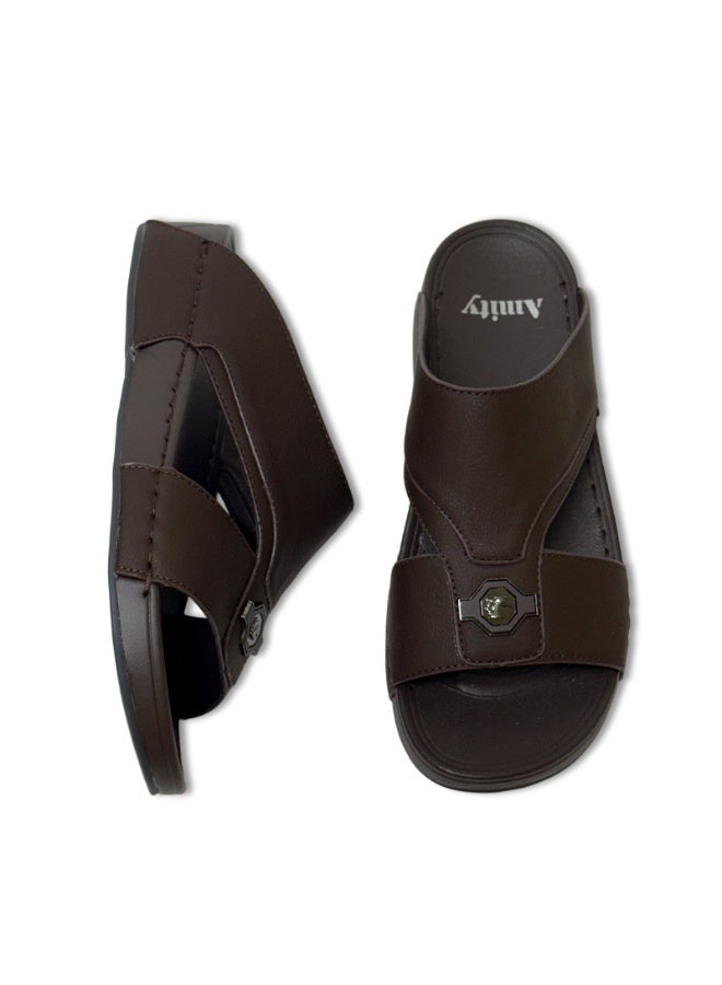Amity Men's Coffee Brown Slide Sandals, Faux Leather Casual Slip‑on Slippers - Image 2