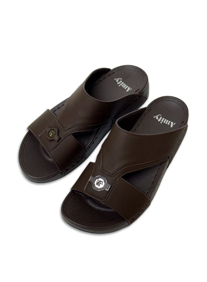 Amity Men's Coffee Brown Slide Sandals, Faux Leather Casual Slip‑on Slippers - Image 5