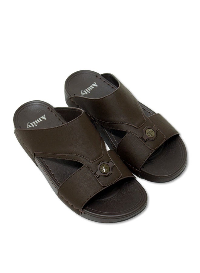 Amity Men's Coffee Brown Slide Sandals, Faux Leather Casual Slip‑on Slippers - Image 3