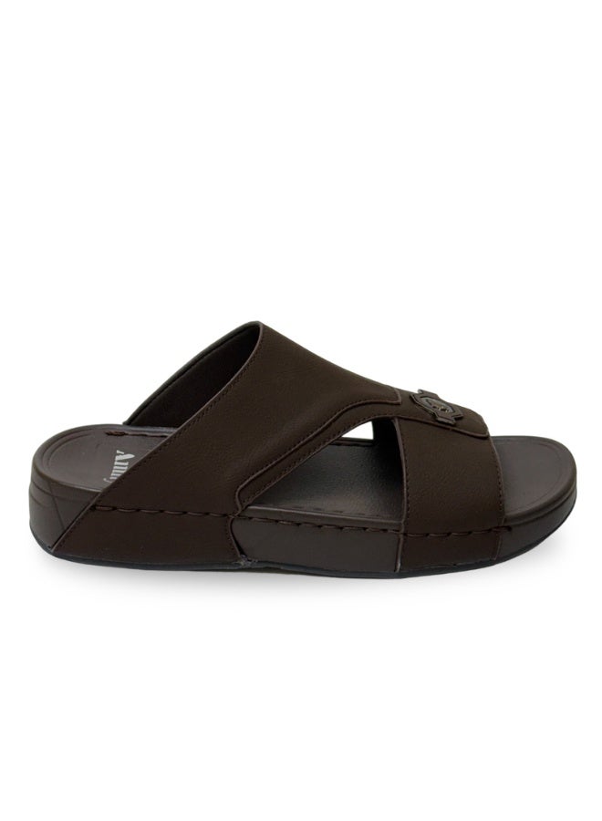 Amity Men's Coffee Brown Slide Sandals, Faux Leather Casual Slip‑on Slippers - Image 1