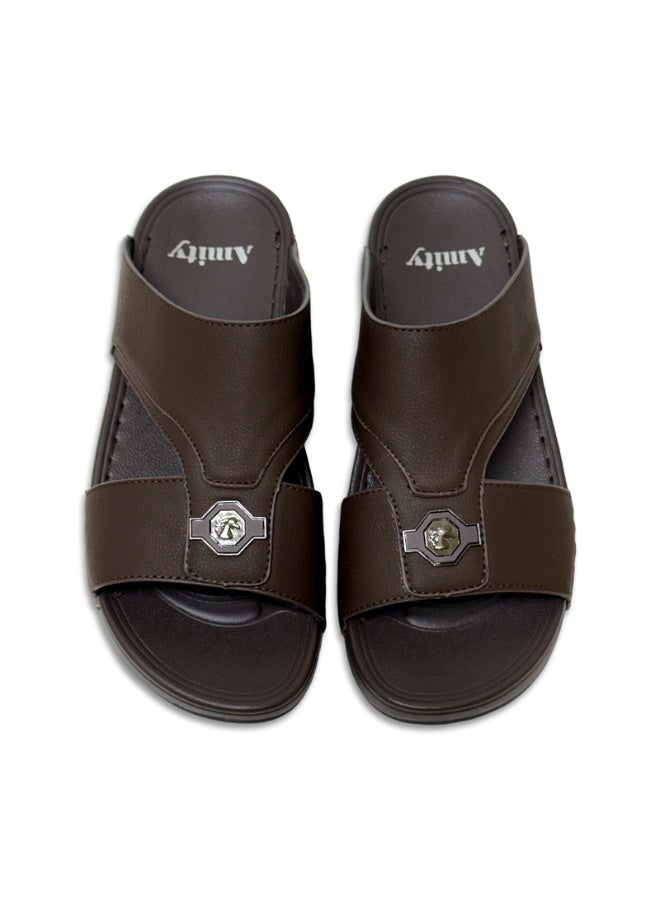 Amity Men's Coffee Brown Slide Sandals, Faux Leather Casual Slip‑on Slippers - Image 4