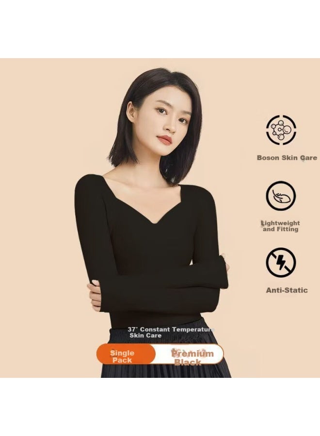 Kj Women's Autumn Thermal Top Naked Cloud Skin Base Shirt Seamless Long Sleeve Autumn Winter Slim Fit Outerwear With Chest Pad - Image 3