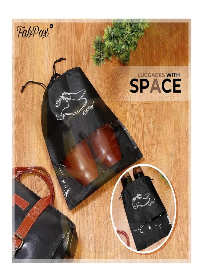 FabPax Set of 3 Shoe Bag for Travel & Storage, Shoe Cover for Travelling, Shoe Organizer for Women & Men, Shoe Pouches with Clear Window, Shoe Bags with Drawstring Closure (Black - Pack of 3) - Image 3