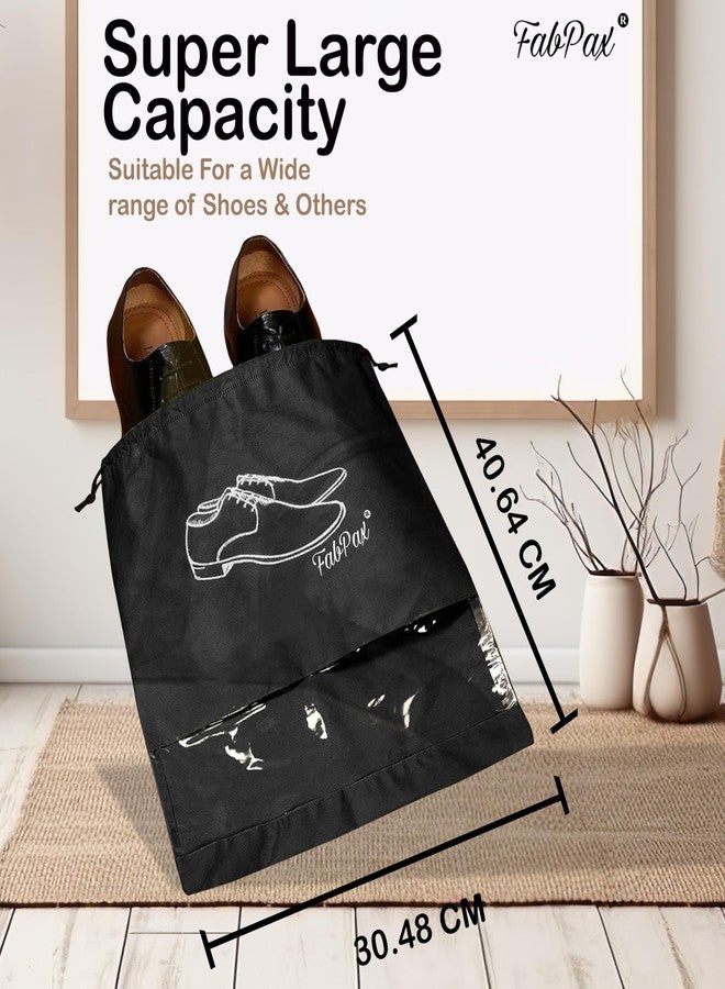 FabPax Set of 3 Shoe Bag for Travel & Storage, Shoe Cover for Travelling, Shoe Organizer for Women & Men, Shoe Pouches with Clear Window, Shoe Bags with Drawstring Closure (Black - Pack of 3) - Image 2