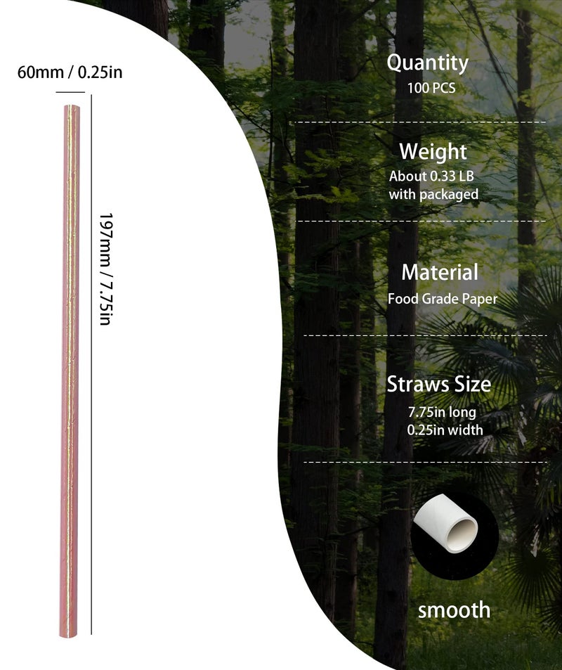 BOFA Eco Tableware Iridescent Pink Paper Drinking Straws  100 Pack Shiny Foil Pink Coral Pearl Straws Disposable Paper Straw for Candy Sticks  Birthday Party  Iridescent Decoration - Image 2