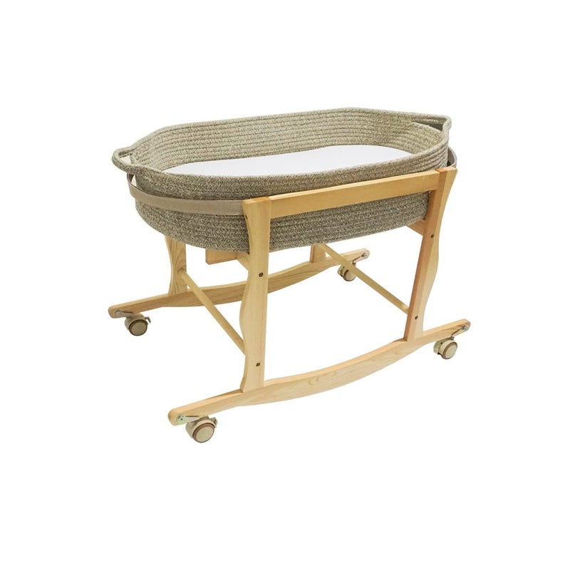 ECOADE Moses Basket Stand Baby Moses Basket Rocker Stand  Natural Wood