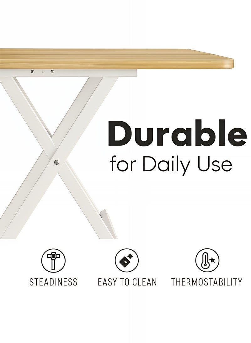 Taimi 3-Piece Folding Dining Set, Square Dining Table with 2 Chairs Elegant Design, Wooden Table 80x80x74cm with 2 Folding Chairs with Metal Frame - Wooden Color - Image 5