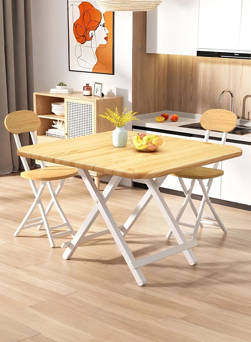 Taimi 3-Piece Folding Dining Set, Square Dining Table with 2 Chairs Elegant Design, Wooden Table 80x80x74cm with 2 Folding Chairs with Metal Frame - Wooden Color - Image 1