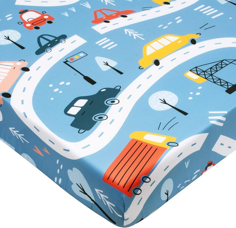 Square Playard/Playpen Fitted Sheets Perfect for 36 X 36 Portable Playard Mattresses - Square Pack and Play Crib Sheets - Ultra Soft Polyester Blue Car Fitted Playpen Sheet for Baby - Image 5