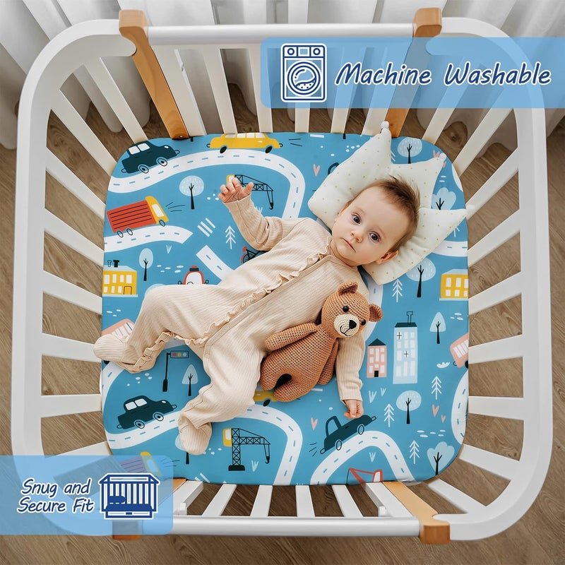 Square Playard/Playpen Fitted Sheets Perfect for 36 X 36 Portable Playard Mattresses - Square Pack and Play Crib Sheets - Ultra Soft Polyester Blue Car Fitted Playpen Sheet for Baby - Image 2