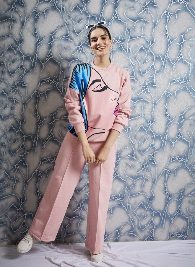 Athena Peach Graphic Printed Fleece Pullover for Women - Image 5