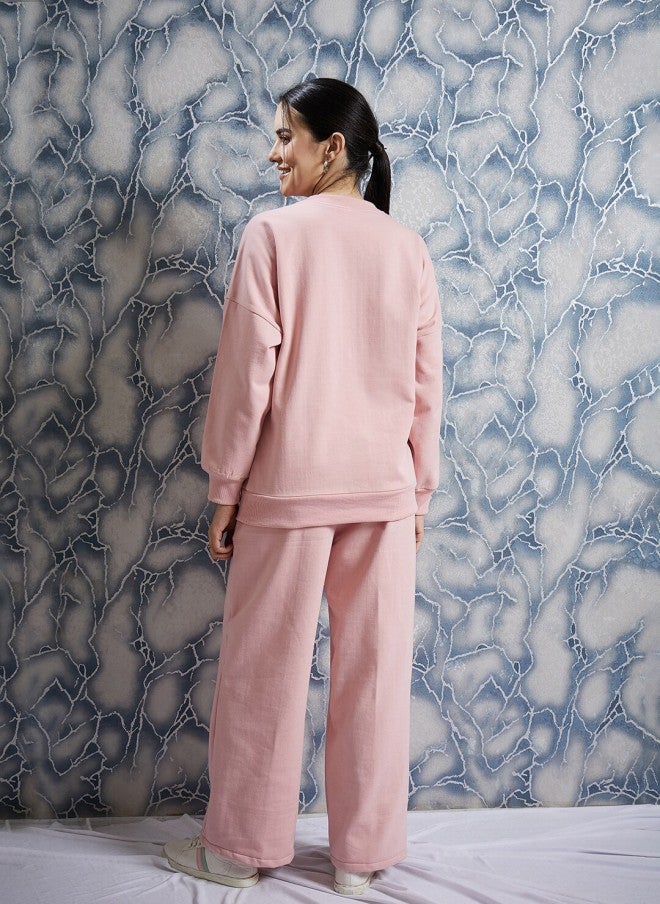 Athena Peach Graphic Printed Fleece Pullover for Women - Image 4