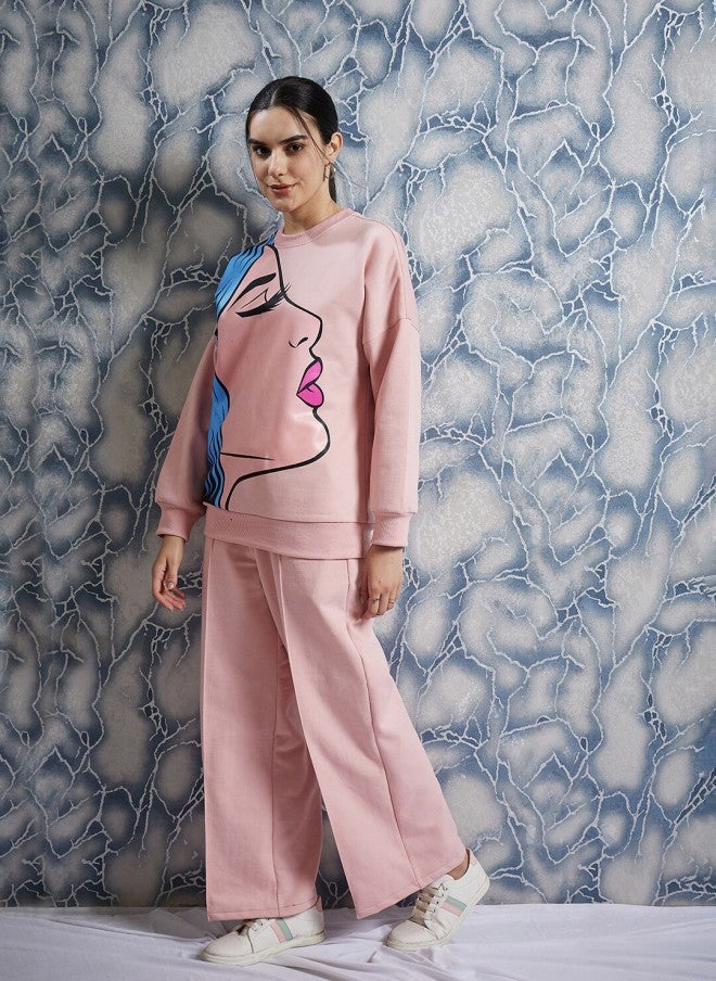 Athena Peach Graphic Printed Fleece Pullover for Women - Image 3