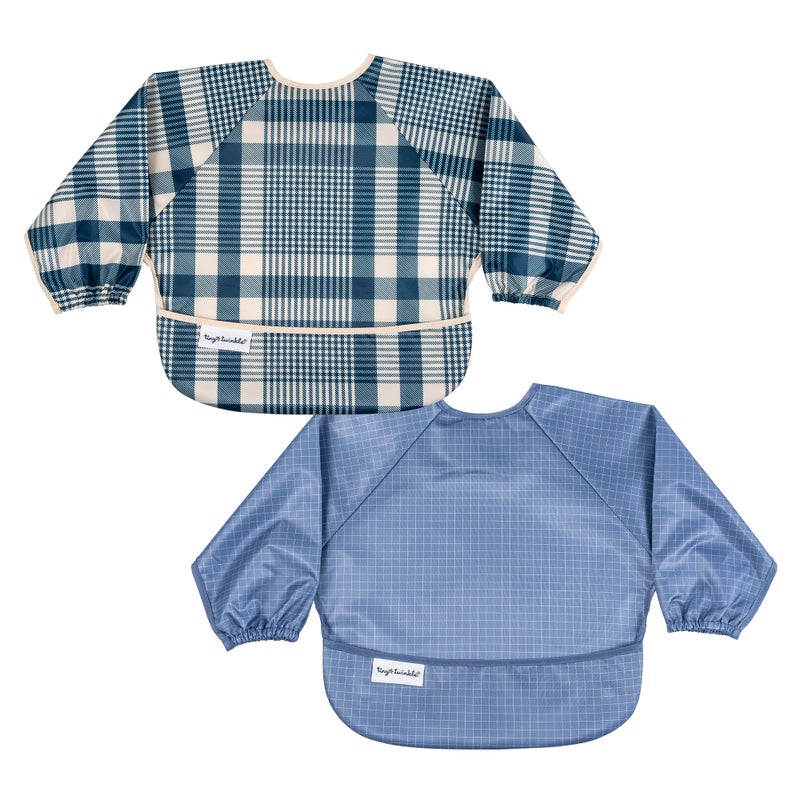 Tiny Twinkle Long Sleeve Bib for Babies Toddlers 2Pack Waterproof Smock Bib for Eating Machine Washable MessProof Feeding Essentials Newborn Shower Gift Gingham Grid 624M - Image 2