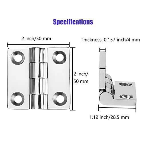 ODYSUNRAL Stainless Steel Boat Hinges, Marine Grade Hinges, 2 inch x 2 inches (50mm X 50 mm), No Noise, Heavy Duty 316 Stainless Steel with Screws (4 PCS) - Image 2