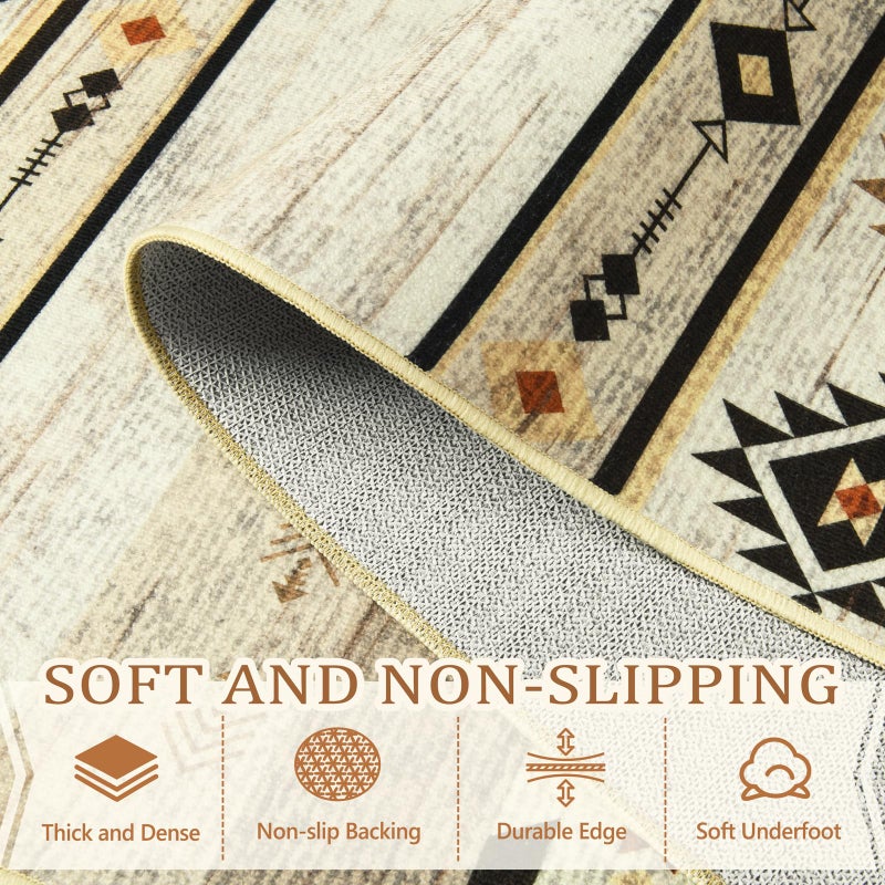B BENRON Western Rugs for Living Room 6x9, Non Slip Large Rug for Bedroom Dining Table Kitchen, Soft Throw Rugs with Rubber Backing Washable, Beige, Brown, Geometric - Image 3