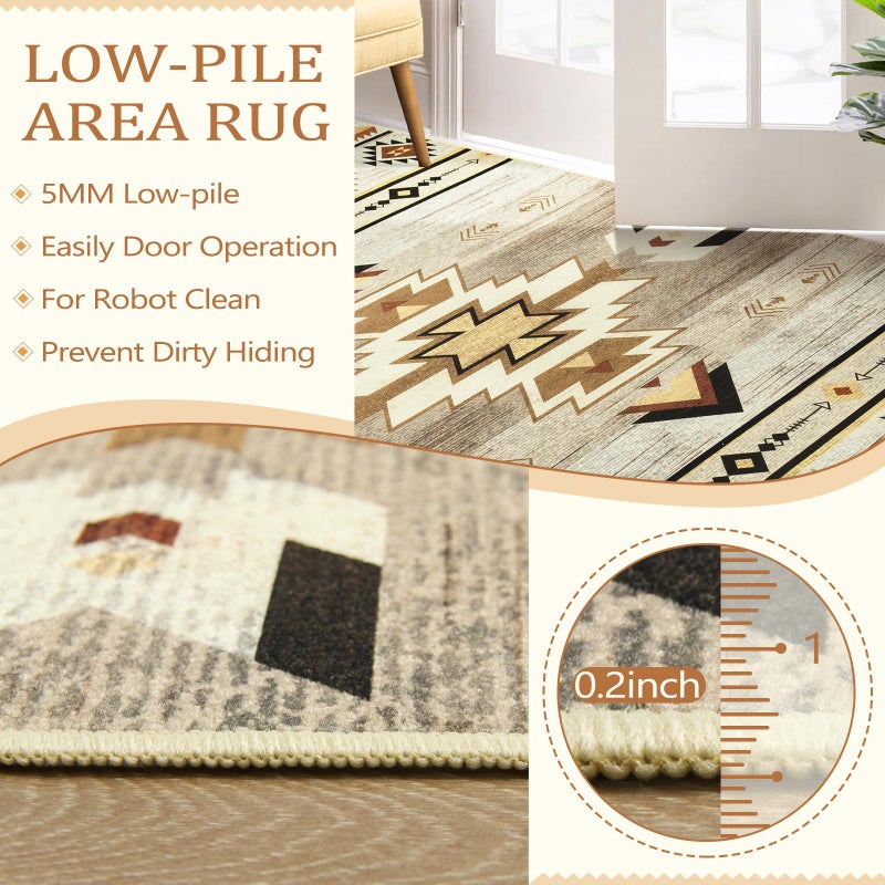 B BENRON Western Rugs for Living Room 6x9, Non Slip Large Rug for Bedroom Dining Table Kitchen, Soft Throw Rugs with Rubber Backing Washable, Beige, Brown, Geometric - Image 5