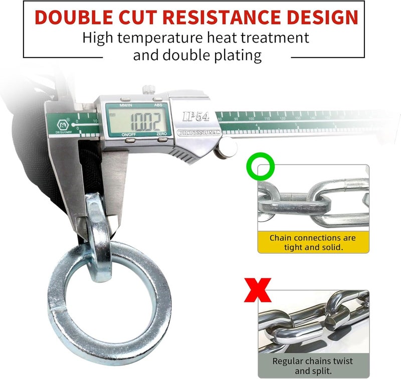 AKM Motorcycle Chain Lock 160cm/5.3ft Heavy Duty Bike Chain Lock Anti-Theft Durable 10mm Thick Ring Security Bicycle Chain Lock with 4Keys 16mm U Lock for Moped,Scooter,Motorcycles - Image 4