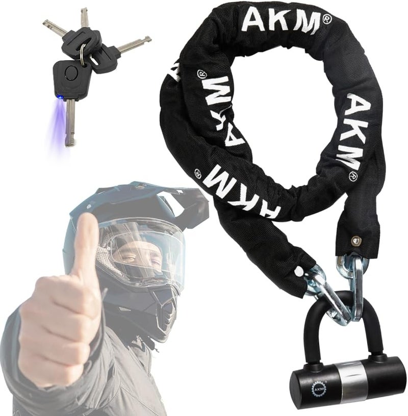 AKM Motorcycle Chain Lock 160cm/5.3ft Heavy Duty Bike Chain Lock Anti-Theft Durable 10mm Thick Ring Security Bicycle Chain Lock with 4Keys 16mm U Lock for Moped,Scooter,Motorcycles - Image 1