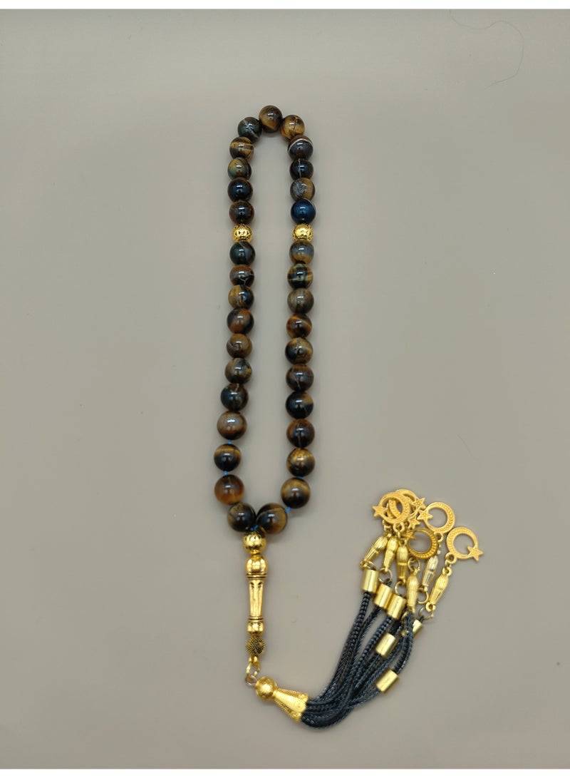 موجود 33 خرزة مسبحة من حجر عين النمر الطبيعي/تسبيح/10 ملم - Image 5