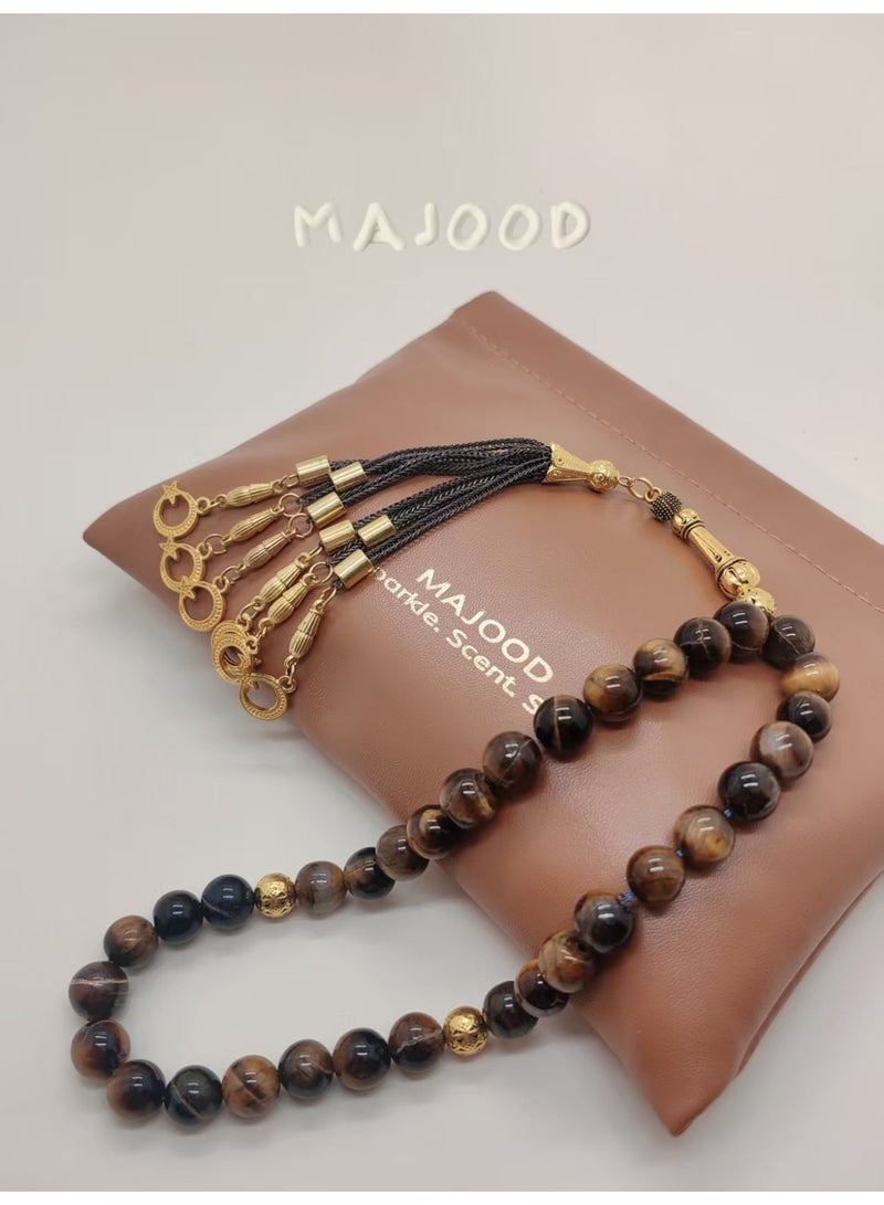 موجود 33 خرزة مسبحة من حجر عين النمر الطبيعي/تسبيح/10 ملم - Image 1