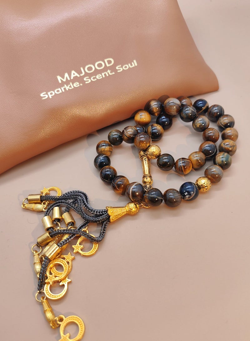 موجود 33 خرزة مسبحة من حجر عين النمر الطبيعي/تسبيح/10 ملم - Image 3