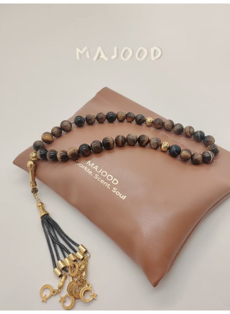 موجود 33 خرزة مسبحة من حجر عين النمر الطبيعي/تسبيح/10 ملم - Image 2