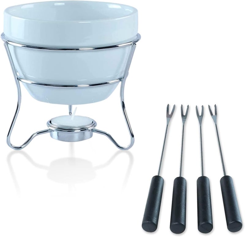 Yumchikel Chocolate Fondue Pot Butter warmer Bowl Set with 4 Dipping Forks  Tea Light Holder  For the Perfect MeltedChocolate  Cheese Serving fondue set valentines day gifts 1 