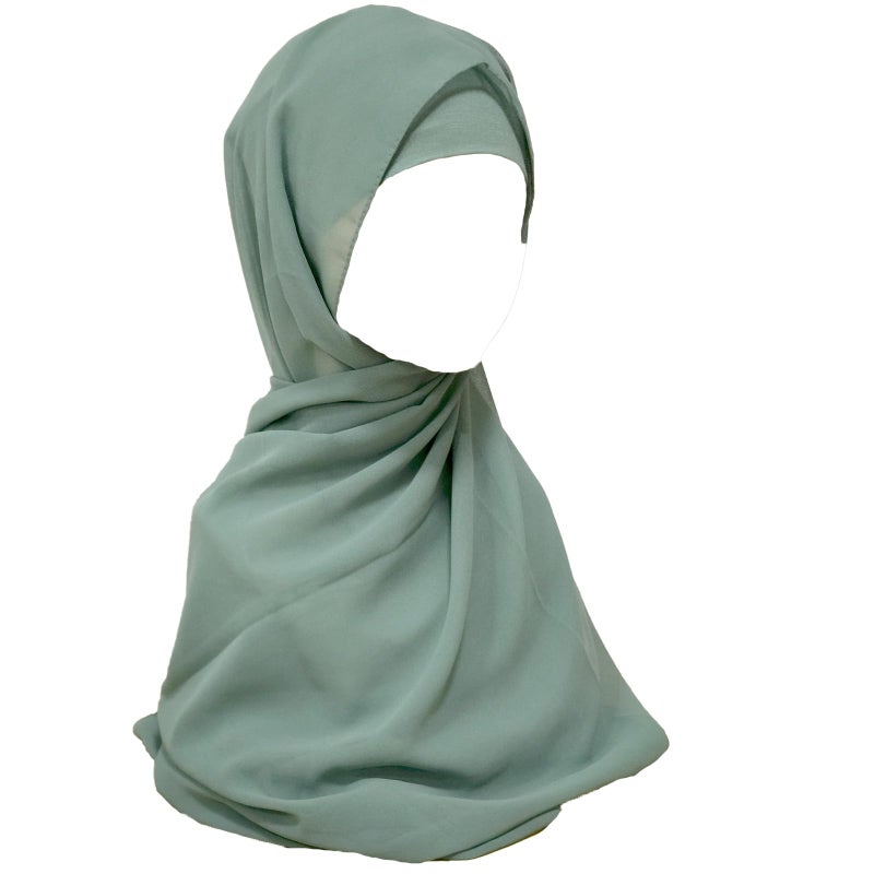 HURESON Chiffon Hijab with Undercap Solid Color Muslim Hijabs Scarf Head Wraps Long Hijabs For Women (Green) - Image 1