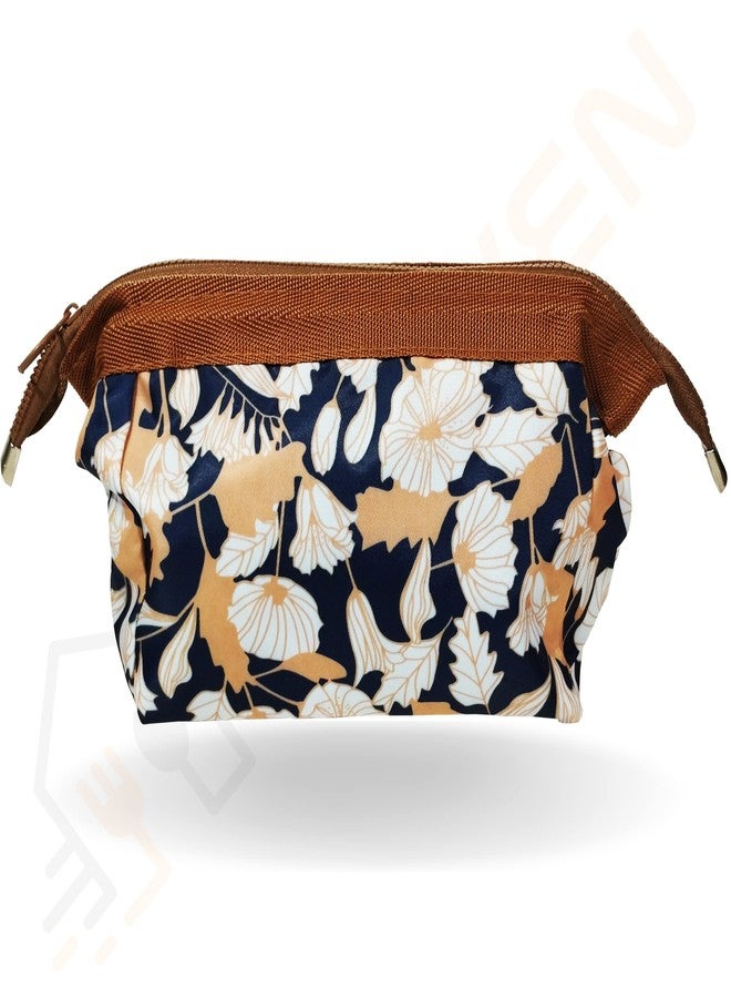 FRIJVEN Print Design 9cms Cosmetic Makeup Pouch, Women's Toiletry Storage Organizer Purse, Grooming Kit Small Makeup Case, Travel Bag (Brown) - Image 1